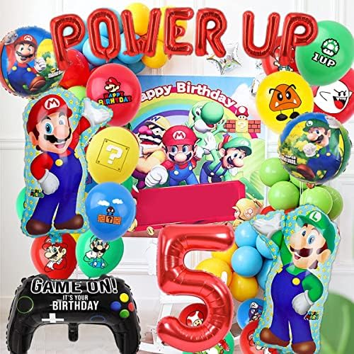 19 PCs Mario Aniversário Balões Mario Brothers tem tema Decoração de Vedio Game Birthday Balloons com balões de letra de power