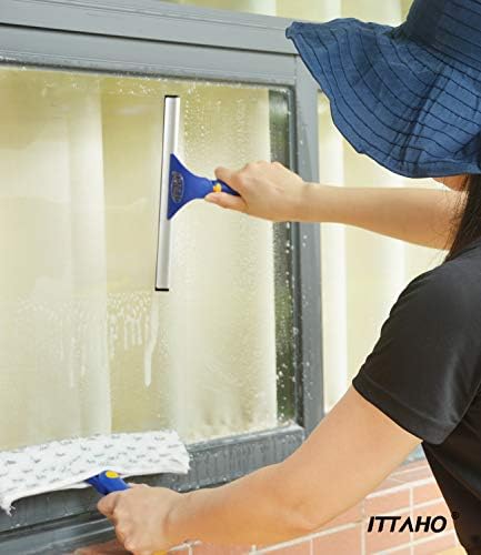 Ittaho Squeegee e Microfiber Screwber Combo para janela, pára-brisa de carro, estilo de limpeza de portas de vidro do chuveiro