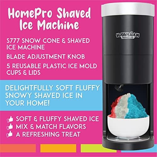 Cone de neve em gelo raspado S777 havaiano e máquina de gelo raspada com botão de ajuste da lâmina e 5 xícaras de molde de gelo