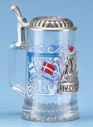 Escandinávia Finlândia Dinamarca Suécia Norway Glass Beer Stein com navio Viking de estanho, capacete Viking, cerveja colecionável