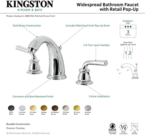 Kingston Brass KB980RXL Restauração Torneira de banheiro generalizada com dreno pop-up, preto fosco