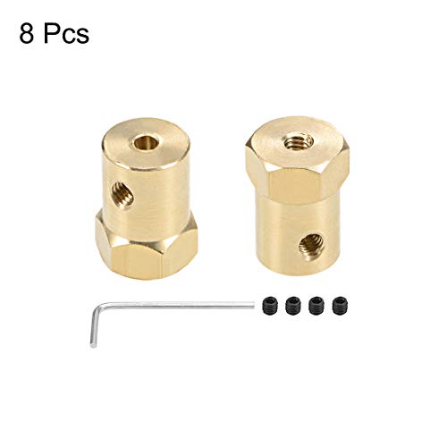 Couplador hexadecimal uxcell 5mm Motor Hex Brass Acoplamento do eixo Conector flexível para rodas de carro Motor de pneus 8pcs