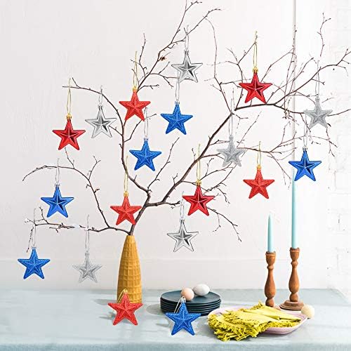 24pcs 4 de julho Ornamentos patrióticos da estrela - Decorações patrióticas de quatro de julho - enfeites de estmacos de estrela