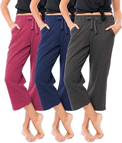 Sexy Basics Basices de 3 pacote feminino French French Terry Casual/Active Comfy Capri Jogger Yoga Bottom Lounge e Sweatpantes