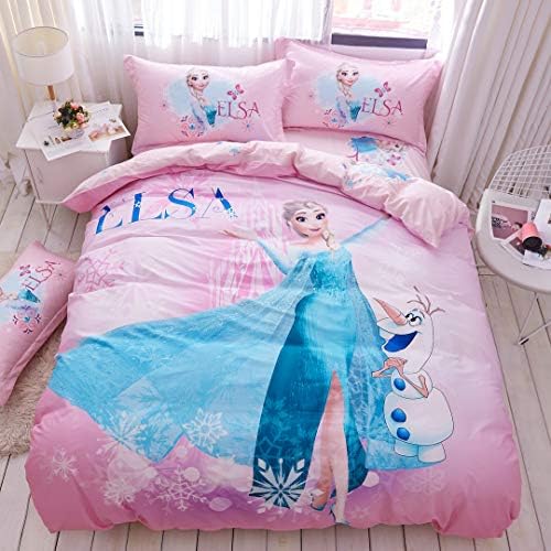 Casa algodão Casas de cama Conjunto de meninas Frozen Elsa Princesas Tampa de edredão rosa e travesseiros e folha