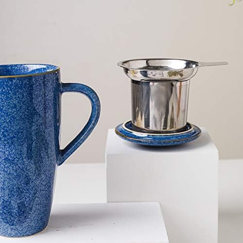 Koov Porcelain Hot Tea Cup com Infuser e tampa, caneca de chá de 18 onças com tampa, caneca infusista de chá, chá mais íngreme