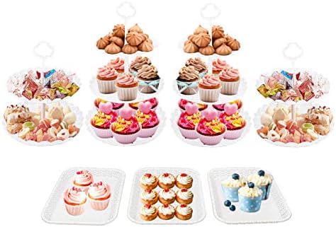 Conjunto de 7 pcs redondo de bolo de festa plástico e cupcake titular frutas de sobremesa decoração de mesa de placa para chá de