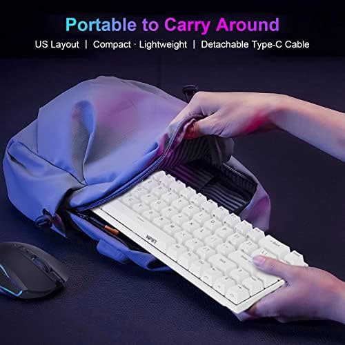 Npet K61 60% do teclado mecânico de jogos, teclado com fio de backlit RGB Backlit com interruptores azuis clicky para computador/laptop