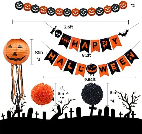 Kit de decoração para festas de Halloween, laranja de papel preto de abóbora de abóbora lanterna de lanterna papel de lanterna de