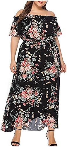 Romances Fragarn para Mulheres Plus Size, Moda Plus Size Loose Mulheres Imprimidas Vestido de Manga Curta Longa de