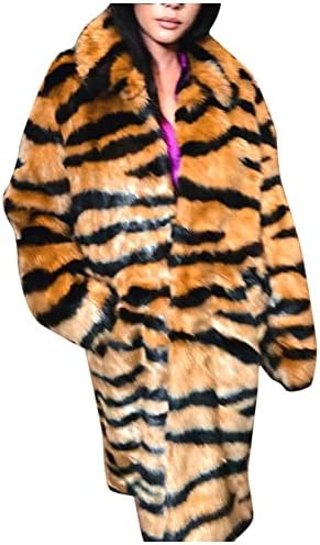 Jackets de peles de pele de inverno feminino casacos casuais casacos difusos cardigan tigre longos cardigãs tigres com bolsos
