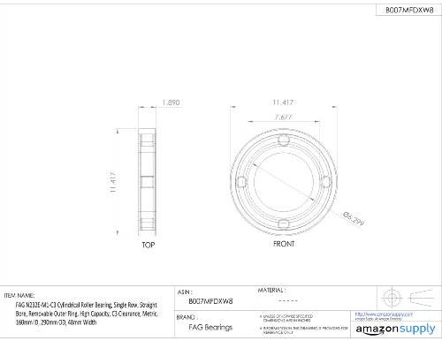 FAG N232E-M1-C3 rolamento cilíndrico cilíndrico, linha única, furo reto, anel externo removível, alta capacidade, folga C3, métrica,