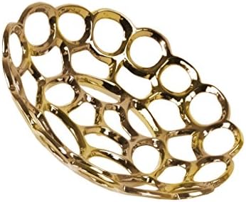 TENDÊNCIAS URBANAS Bandeja côncava de cerâmica com design de link perfurado e de cadeia acabamento cromado polido SM, ouro