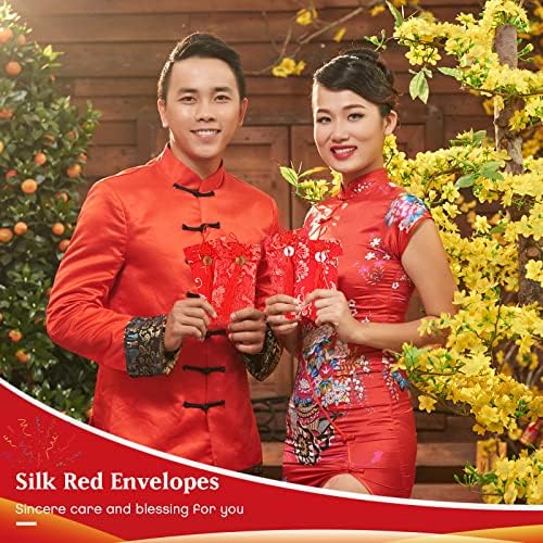 6 peças Ano novo chinês Casamentos de seda envelope vermelho 2023 Ano dos envelopes de dinheiro do coelho para dinheiro Lucky