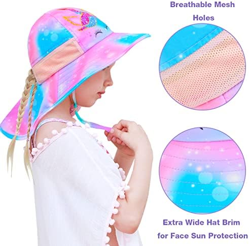 Chapéu de sol para crianças Anti-UV Girls Sun Hats Brim UPF 50+ Capéu de praia de proteção solar com alça de queixo ajustável por
