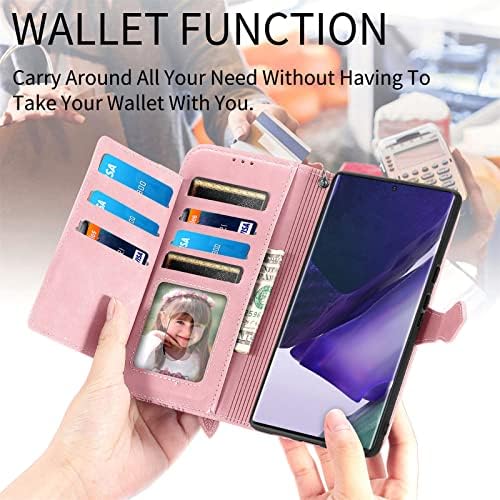 Linyune para Galaxy S22 Caixa Ultra Wallet, 7 Caso de slot de cartões de crédito com zíper, capa de carteira de flores