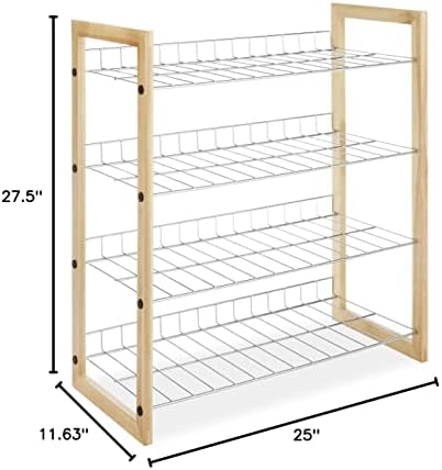 Whitmor 4 Camada Organizador de madeira natural e armário cromado, prateleira de 4