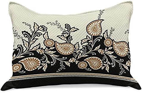 Ambesonne Brown Paisley malha de colcha de travesseira, padrão tradicional de flores e estampa folclórica, capa padrão de travesseiro