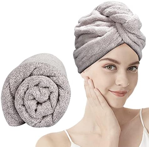 Toalha de cabelo grande de corofei para mulheres e meninas ， Toalha de secagem de cabelo anti -frizz com alça elástica