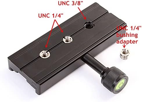 FocusFoto QR-120 Adaptador de grampos com nível de bolha de parafuso de montagem 1/4 e 3/8 para placa de liberação PU-50/PU-60/PU-100/PU-120/PU-150/PU-200