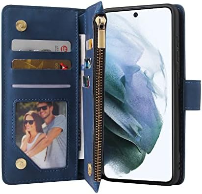 LBYZCASCE destacável Caixa de carteira 2-em-1 para Galaxy S21 com porta-cartas [bloqueio de RFID], Flip Folio Kickstand