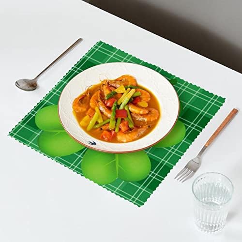 Placemats, resistência a arranhões não deslizáveis ​​Lavagem externa para a decoração da cozinha da mesa de pátio, dia verde da xadrez de São Patrício