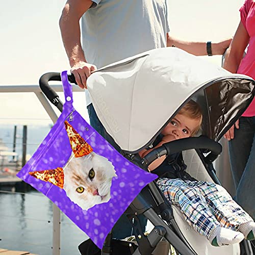 VISESUNNY GAT FUNCIONAL COM PIZZA EAR DOT 2PCS SACO molhado com bolsos com zíper para fraldas salateadas reutilizáveis