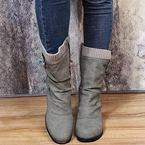 Mulheres botas de inverno vintage zíper de renda mid-calf up deslize em sapatos de mulheres vintage