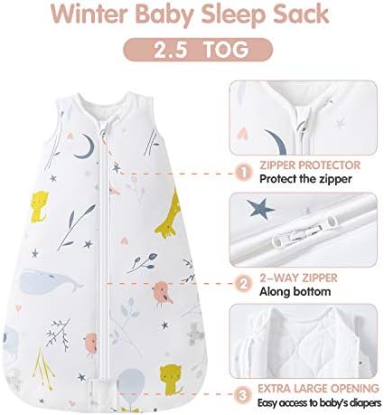 MoseBears Sack Sack Baby Winter Wearable Blanket com zíper de duas vias, 2,5 TOG Cotton Sleep Sack unissex