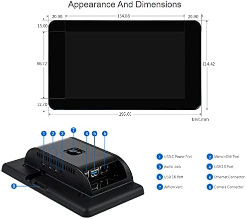 Visor de toque capacitivo DSI de WaveShare 7inch com estação de proteção para Raspberry Pi 4 Modelo B, 7 DSI LCD com gabinete