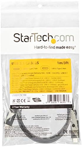 Startech.com Cabo C USB C 3 pés / 1m com a potência de entrega de energia Passando através da cobrança USB para o cabo USB