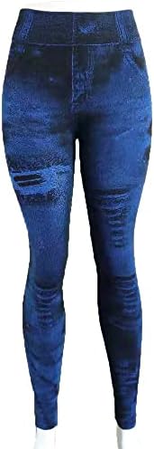 Jeggings de corante de jeans mole para mulheres altas cintura angustiada jeans com calças de ioga com cintura alta