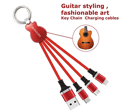 O Ohmaura Guitary Styling Moti Charging Cable, 3 em 1 em 1 cabo USB com chaveiro, cabo de carregamento rápido portátil universal com