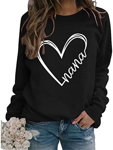 Sorto Nana para mulheres Pullover gráfico fofo top top casual manga longa Crew Blouse Nana Gift Camisetas