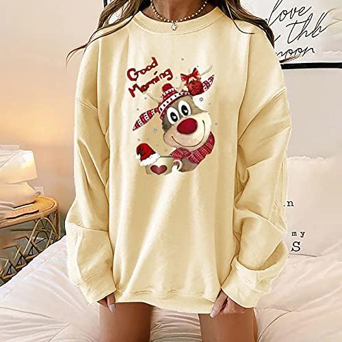 Pullover redondo impressão capuz comprido Manga Mulheres Moda Moda Capuz de Natal Feminino e Capuz de inverno feminino