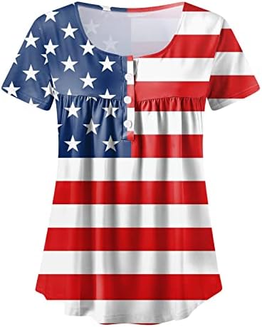 4 de julho Tunic Tops for Women American Flag Hide Tomme Tummy Summer Summer Casual Sleeve Button Up Blushs de decote em V