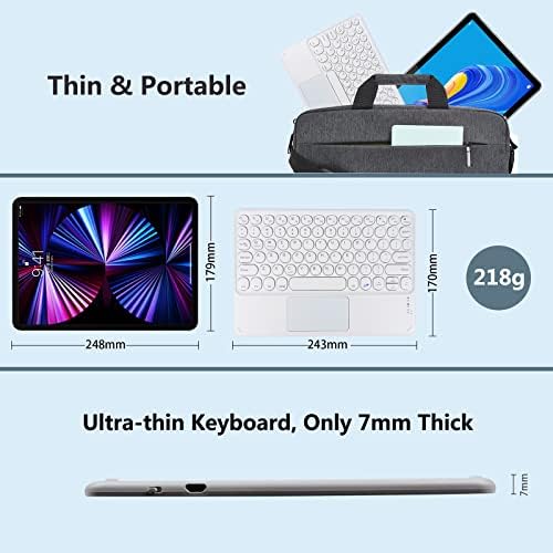 Angsheng iPad Pro 10 polegadas Bluetooth Teclado, teclado sem fio Ultra-Slim portátil com trackpad, bateria recarregável embutida-branca