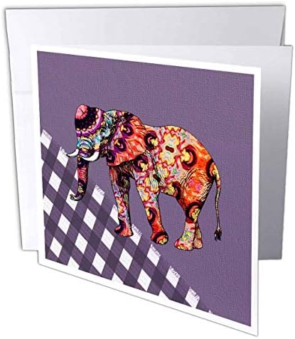 Imagem 3drose de elefante de várias cores Madre em cheques roxos - cartão de felicitações, 6 x 6, solteiro