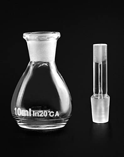 Garrafa de gravidade específica do QWork, 2 pacote de 10 ml de laboratório, garrafas de peso, fundo plano | Rolha