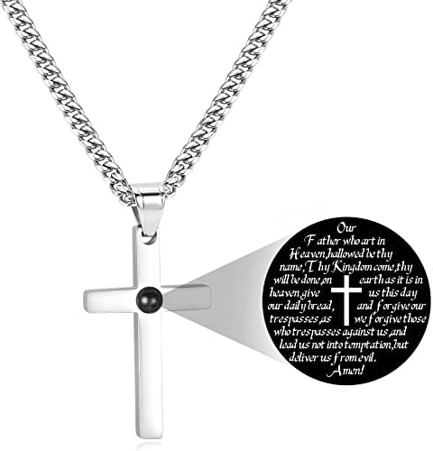 Sytslnkxxx Colar cruzado para homens - colar cruzado de prata em aço inoxidável, verso gravado na Bíblia e amor pingente cruzado
