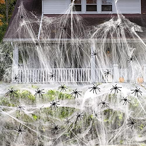 Kilikuala Streathable Halloween Spider Web Decoration 1200 pés quadrados, teias de aranha de Halloween+60*aranhas de plástico,