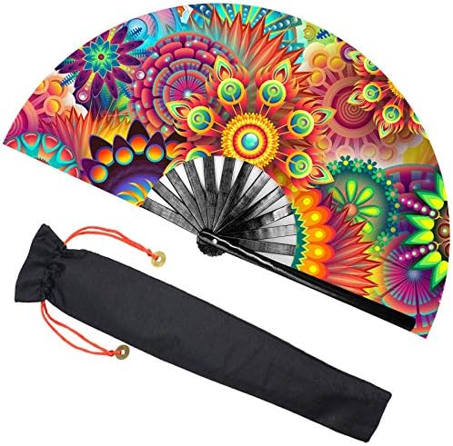 Zolee grande ventilador de mão dobrável com costelas de bambu para homens/mulheres - fã de mão japonês chinês com estojo