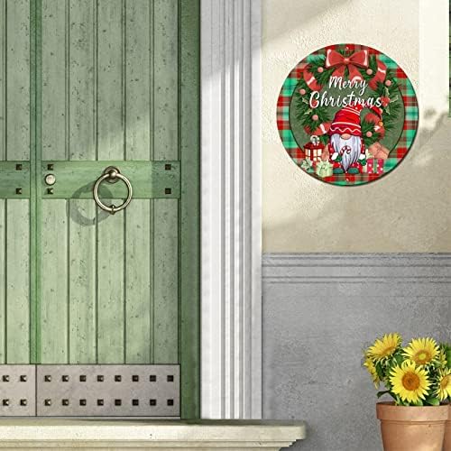 Sinal de metal redondo de Natal Buffalo xadrez santa gnomos decorativos barra de parede sinal
