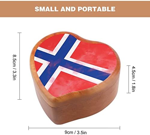 Bandeira norueguesa Caixa de madeira de madeira de madeira de corda em forma de coração estampado