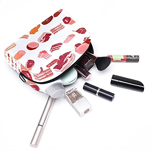 Bolsa de higiene pessoal Bolsa de lava -lava de maquiagem cosmética com zíper Ícones de fatias de carne realistas para acessórios
