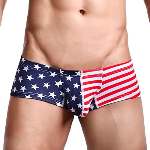 Sinzelimin Independence Day Men Apreselfs Men's Stars Stripe Print Briefs Boy Sexy Low Caist Soft Bulge Bolsa Boxer calcinha