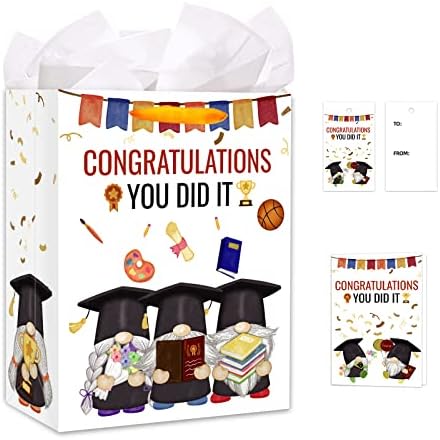 Bolsa de presente de graduação Flyab para crianças, bolsa de presente de graduação no jardim de infância com papel de