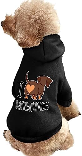Eu amo dachshund cão moletom moletom com hat cão de cachorro gato roupas fofas textume de inverno de estimação preto