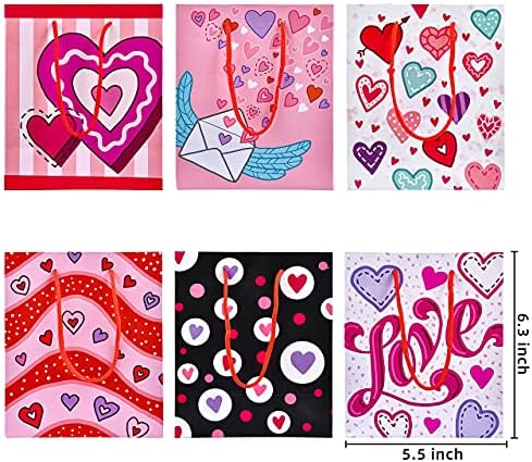 Joyin 12 PCs Papel Sacos de presente com papel de seda para o Dia dos Namorados em 6 designs temáticos coloridos em forma