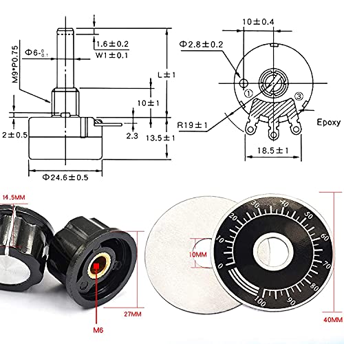 Cermant 2Set RV24YN20S 10K Turn Film Film Rotentiometer Rotenti com mostradores de botão para controle de velocidade do motor